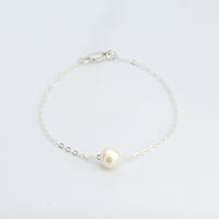White Pearl on Silver Chain Bracelet