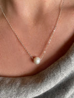 White Pearl on Silver Chain Necklace