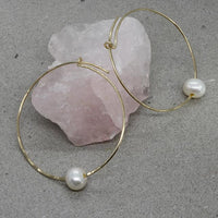 White Pearl Gold Fill Hoop Earrings