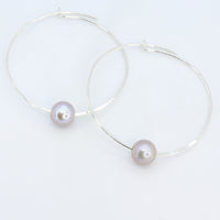 Grey Pearl Hoop Earrings