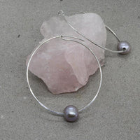 Grey Pearl Hoop Earrings