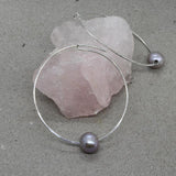 Grey Pearl Hoop Earrings