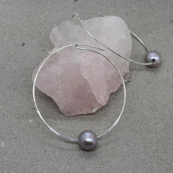 Grey Pearl Hoop Earrings