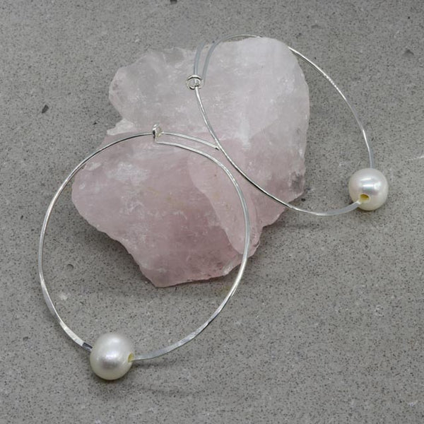 White Pearl Hoop Earrings