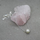 White Pearl on Silver Chain Necklace
