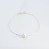 White Pearl on Silver Chain Bracelet