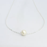 White Pearl on Silver Chain Necklace