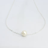 White Pearl on Silver Chain Necklace